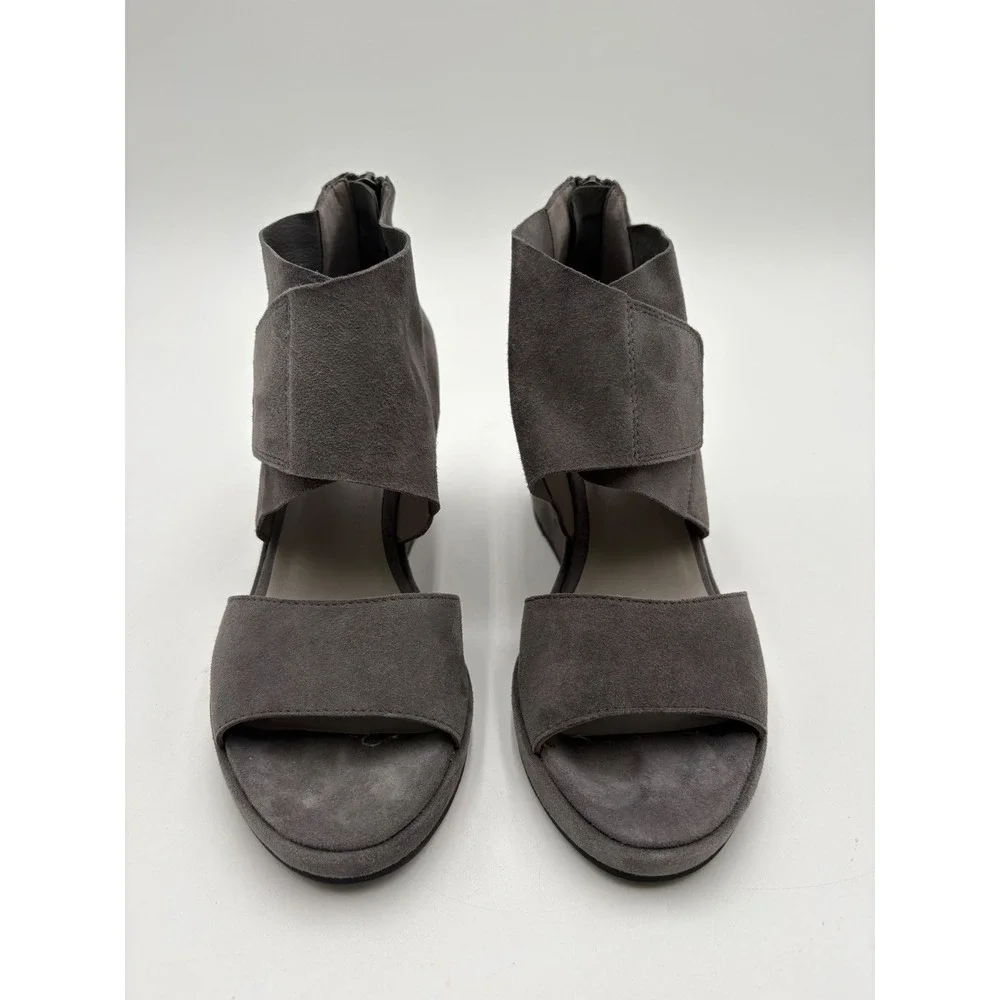 Eileen Fisher Womens Gray Suede Wedge Sandals Open Toe Back Zip Shoes Size 6 US